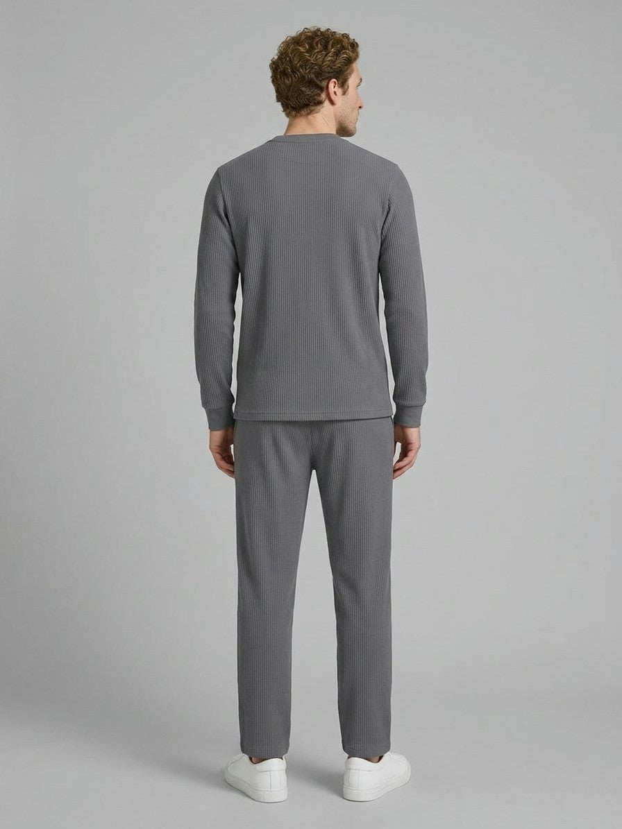Montecatini Men's Ribbed-Knit Crewneck and Straight-Leg Pant Set — grey — fullback