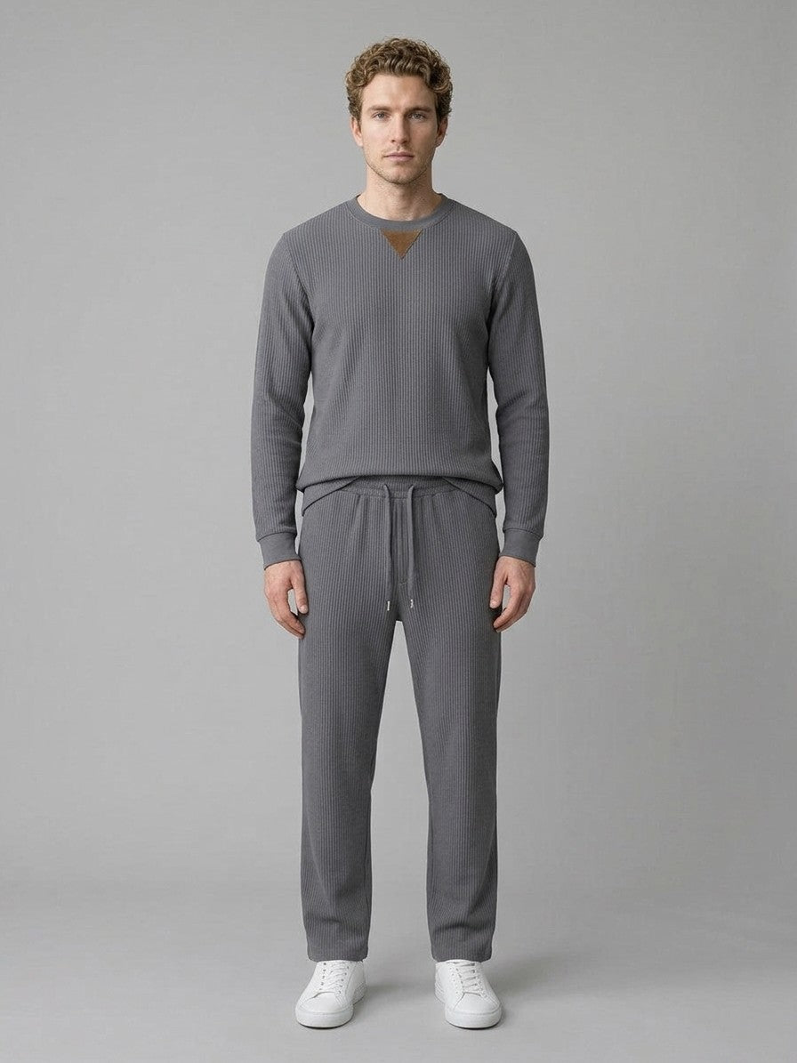 Montecatini Men's Ribbed-Knit Crewneck and Straight-Leg Pant Set — grey — fullfront
