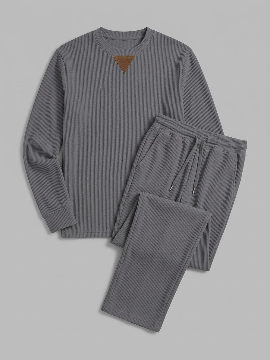 Montecatini Men's Ribbed-Knit Crewneck and Straight-Leg Pant Set — grey — packshot