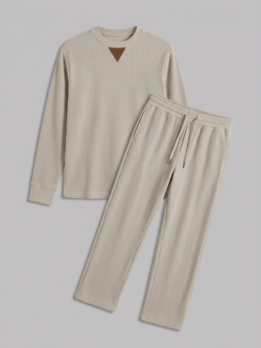 Montecatini Men's Ribbed-Knit Crewneck and Straight-Leg Pant Set — khaki — packshot