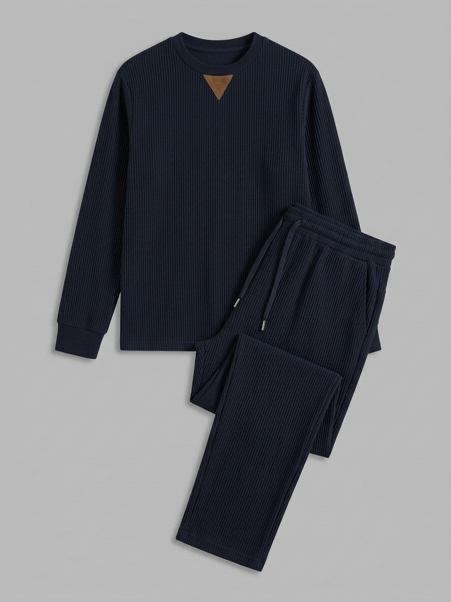 Montecatini Men's Ribbed-Knit Crewneck and Straight-Leg Pant Set — navyblue — packshot