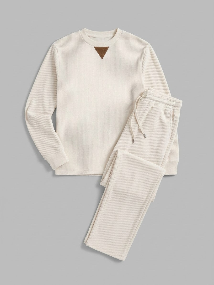 Montecatini Men's Ribbed-Knit Crewneck and Straight-Leg Pant Set — white — packshot