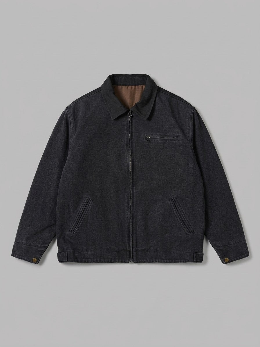 Montecchio Men's Contrast-Collar Canvas Work Jacket — black — packshot