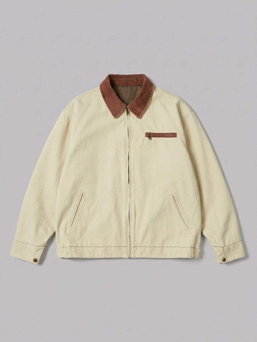 Montecchio Men's Contrast-Collar Canvas Work Jacket — cream — packshot