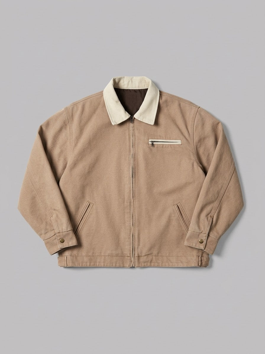 Montecchio Men's Contrast-Collar Canvas Work Jacket — tan — packshot