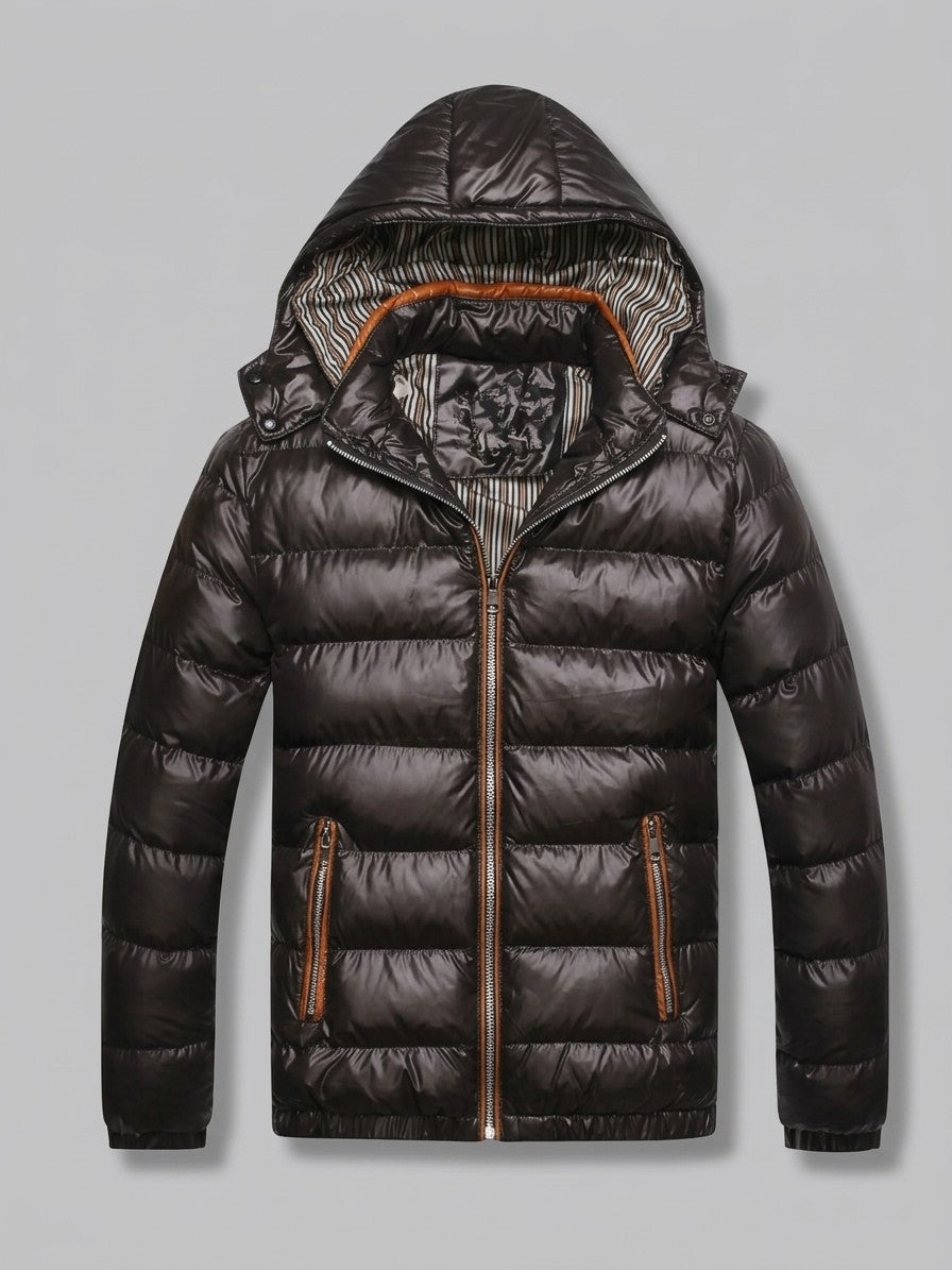 Montefalco Men's High-Shine Puffer Jacket — black — packshot