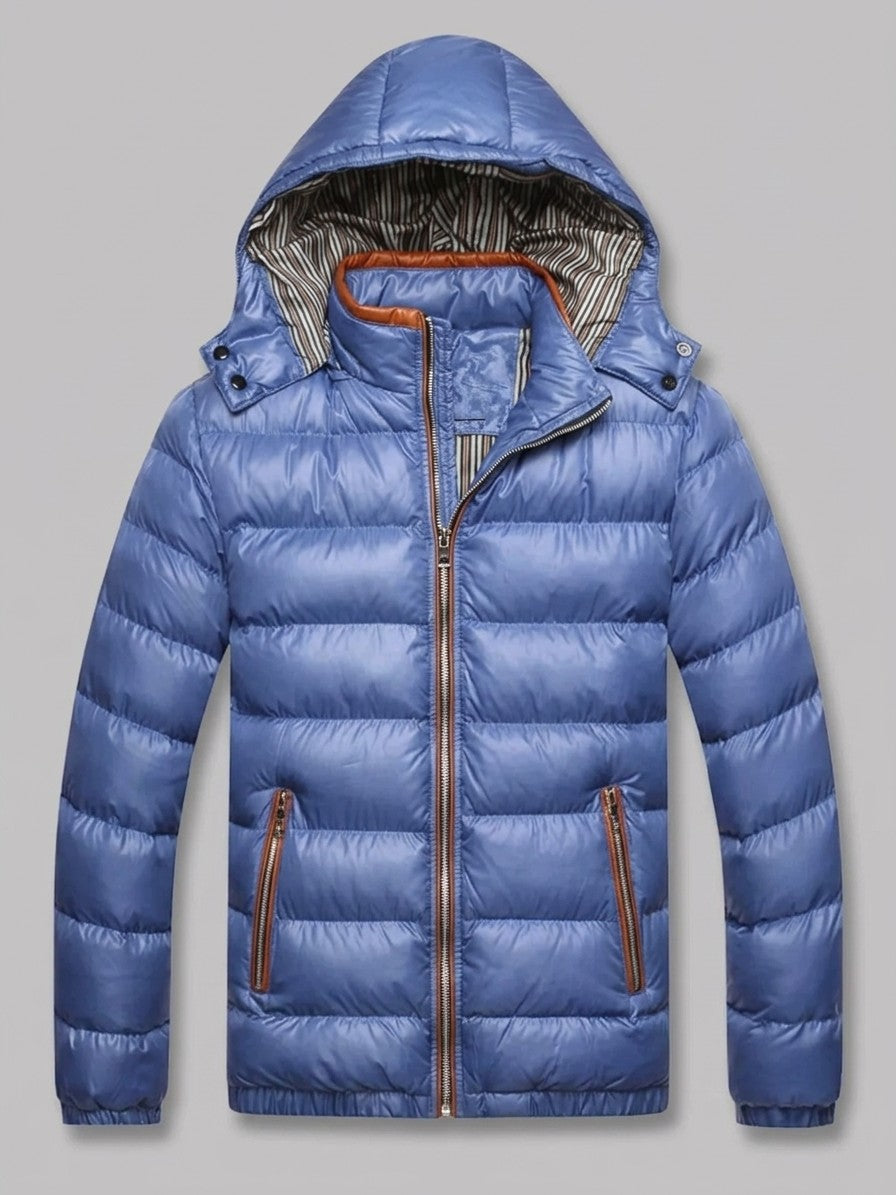 Montefalco Men's High-Shine Puffer Jacket — blue — packshot