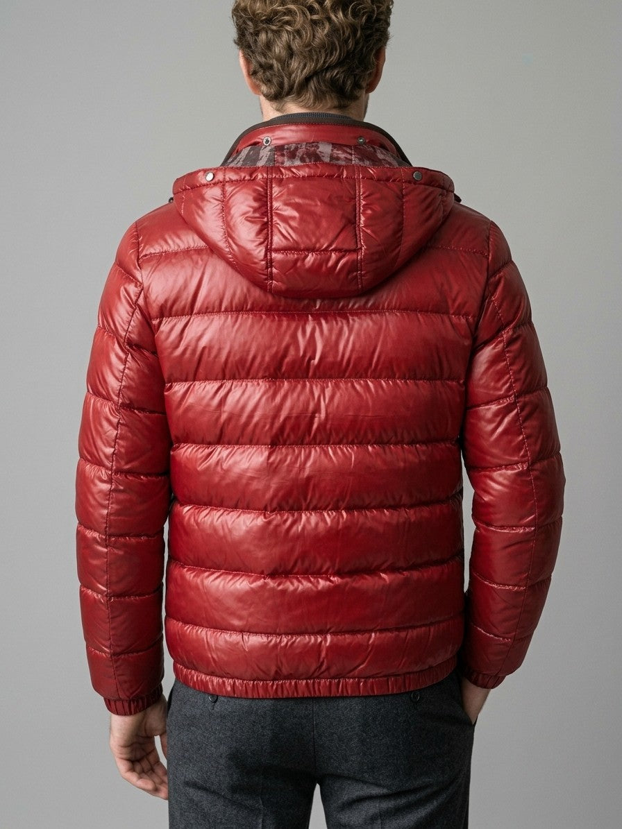 Montefalco Men's High-Shine Puffer Jacket — red — back