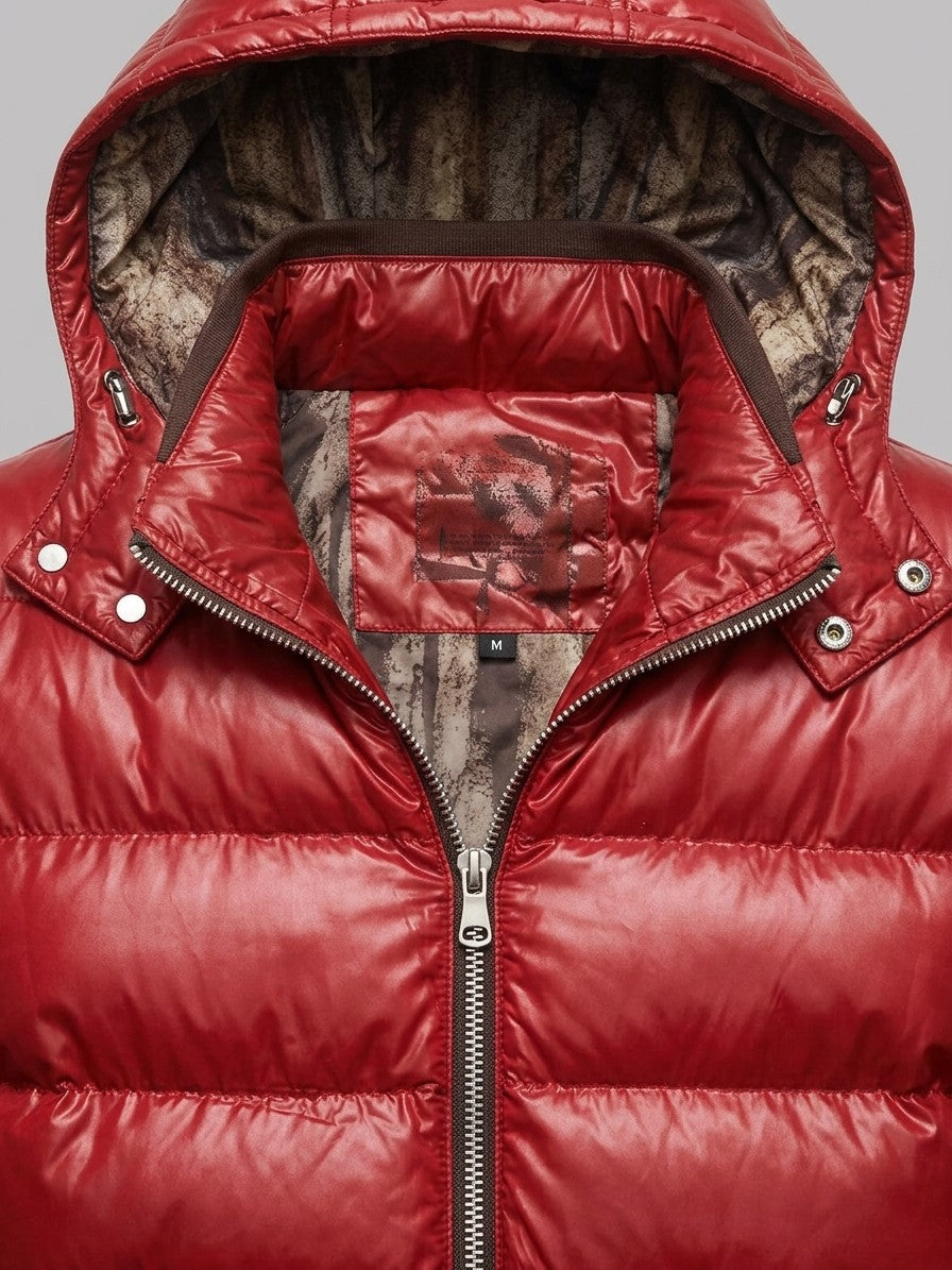 Montefalco Men's High-Shine Puffer Jacket — red — detail-2