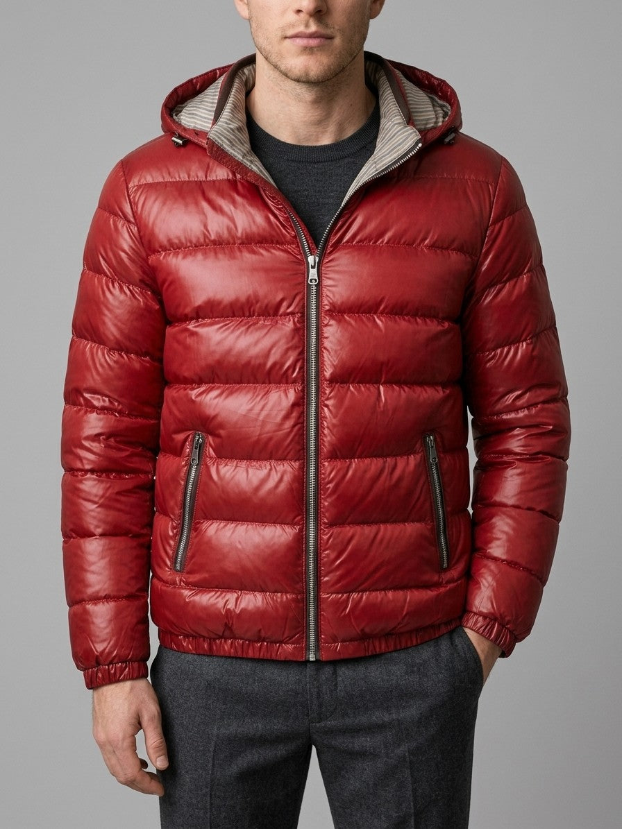 Montefalco Men's High-Shine Puffer Jacket — red — front