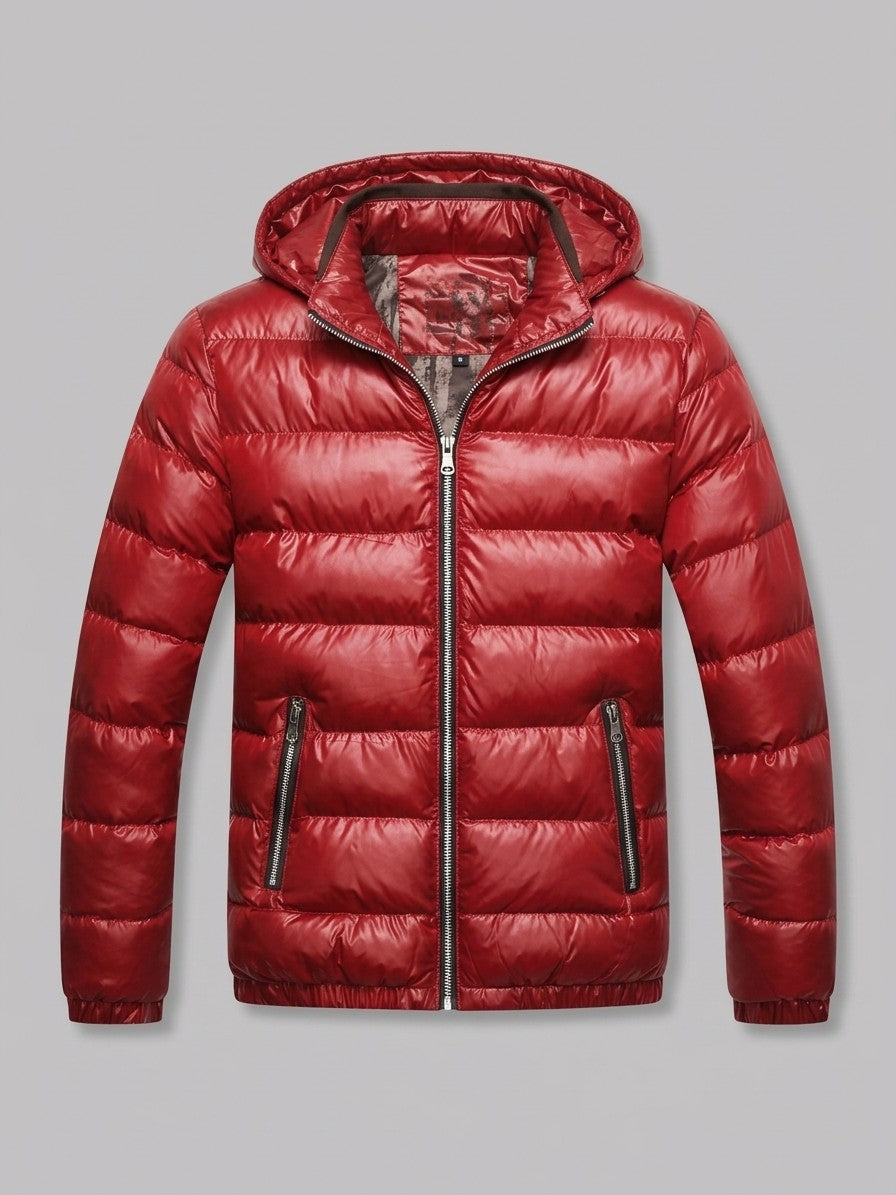 Montefalco Men's High-Shine Puffer Jacket — red — packshot