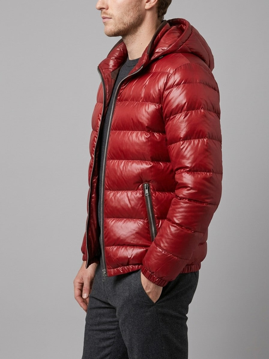 Montefalco Men's High-Shine Puffer Jacket — red — side