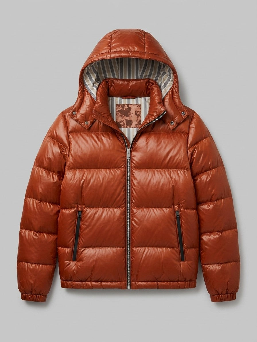 Montefalco Men's High-Shine Puffer Jacket — rust — packshot