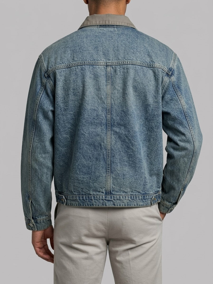 Montefiore Men's Vintage Denim Work Jacket — vintageblue — back