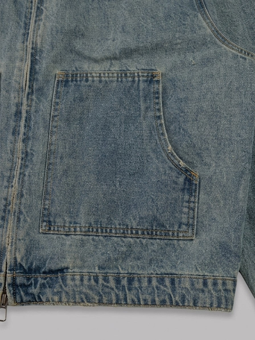Montefiore Men's Vintage Denim Work Jacket — vintageblue — detail-collar