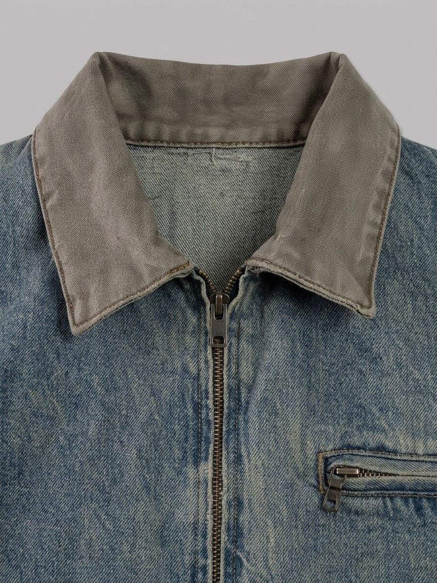 Montefiore Men's Vintage Denim Work Jacket — vintageblue — detail