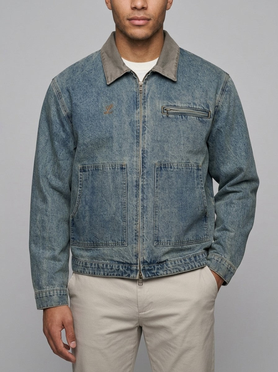 Montefiore Men's Vintage Denim Work Jacket — vintageblue — front