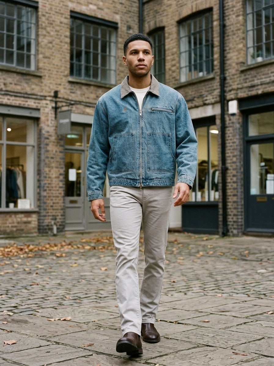Montefiore Men's Vintage Denim Work Jacket — vintageblue — lifestyle