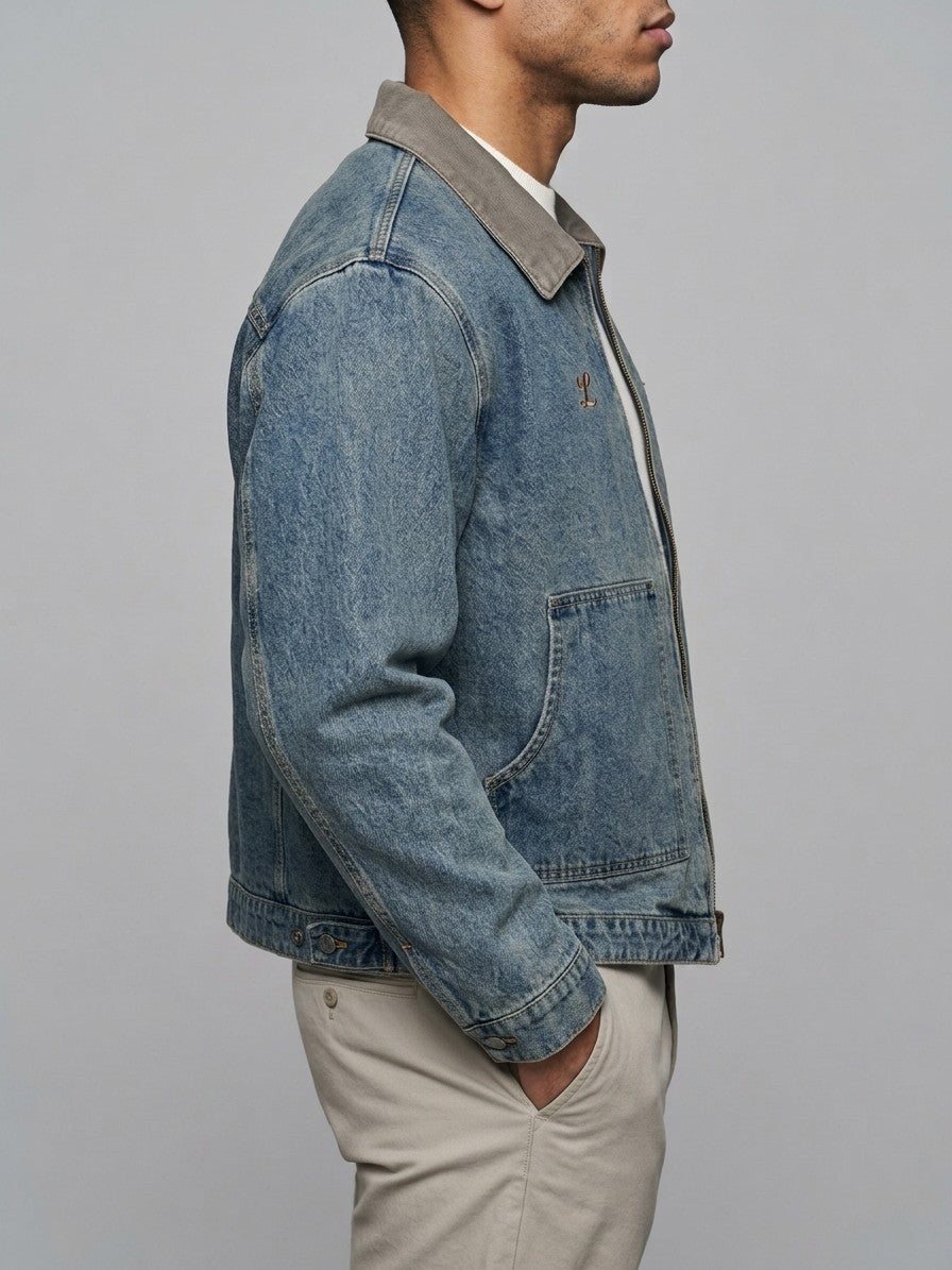 Montefiore Men's Vintage Denim Work Jacket — vintageblue — side