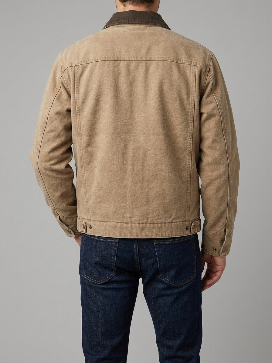 Montegiorgio Men's Washed Duck Canvas Work Jacket — khaki — back