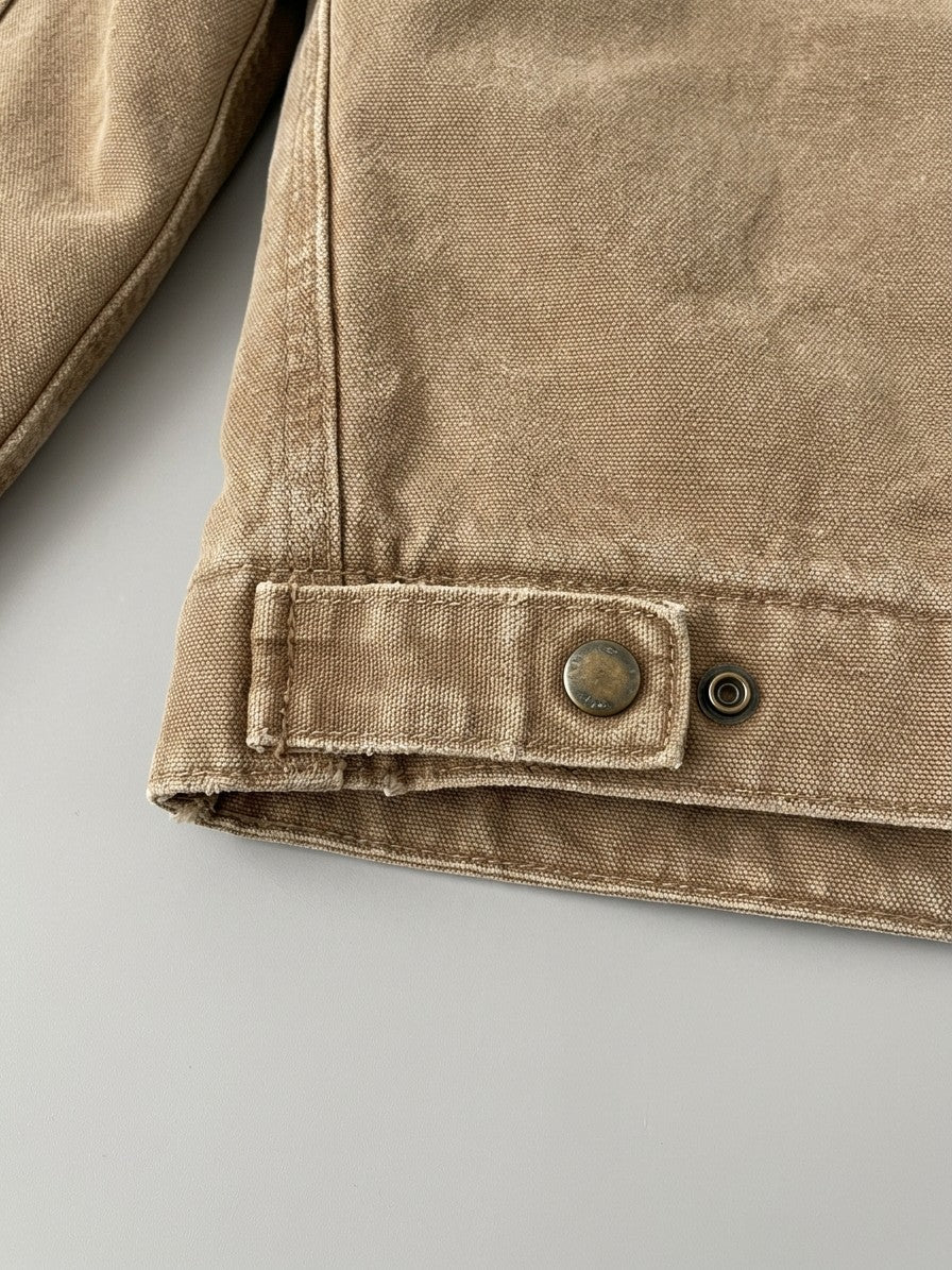 Montegiorgio Men's Washed Duck Canvas Work Jacket — khaki — detail-collar