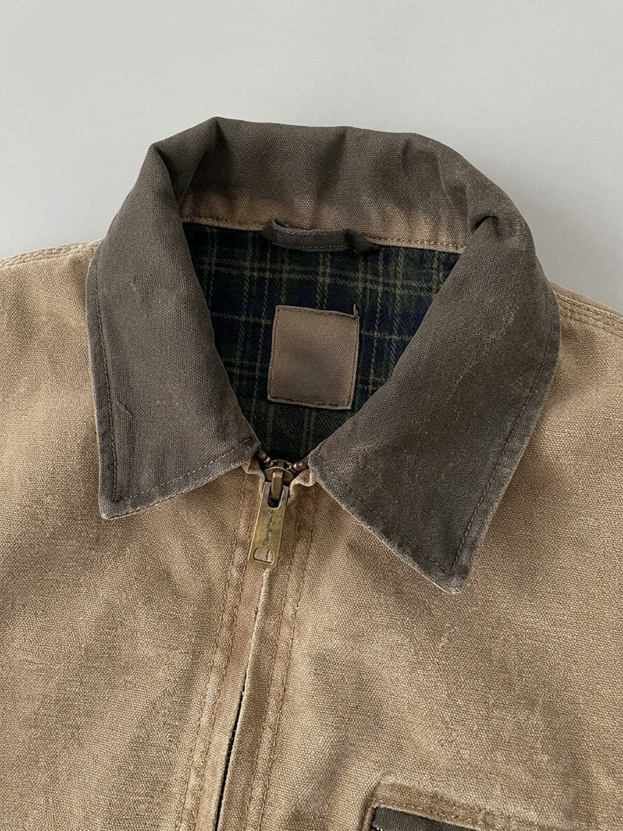 Montegiorgio Men's Washed Duck Canvas Work Jacket — khaki — detail
