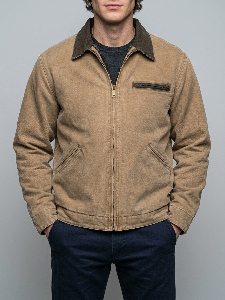Montegiorgio Men's Washed Duck Canvas Work Jacket — khaki — front