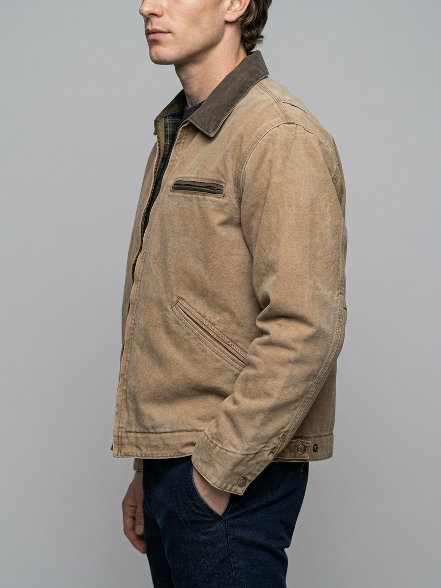 Montegiorgio Men's Washed Duck Canvas Work Jacket — khaki — side