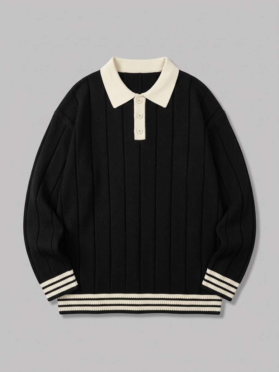 Montegrotto Men's Contrast Collar Knit Polo — black — packshot
