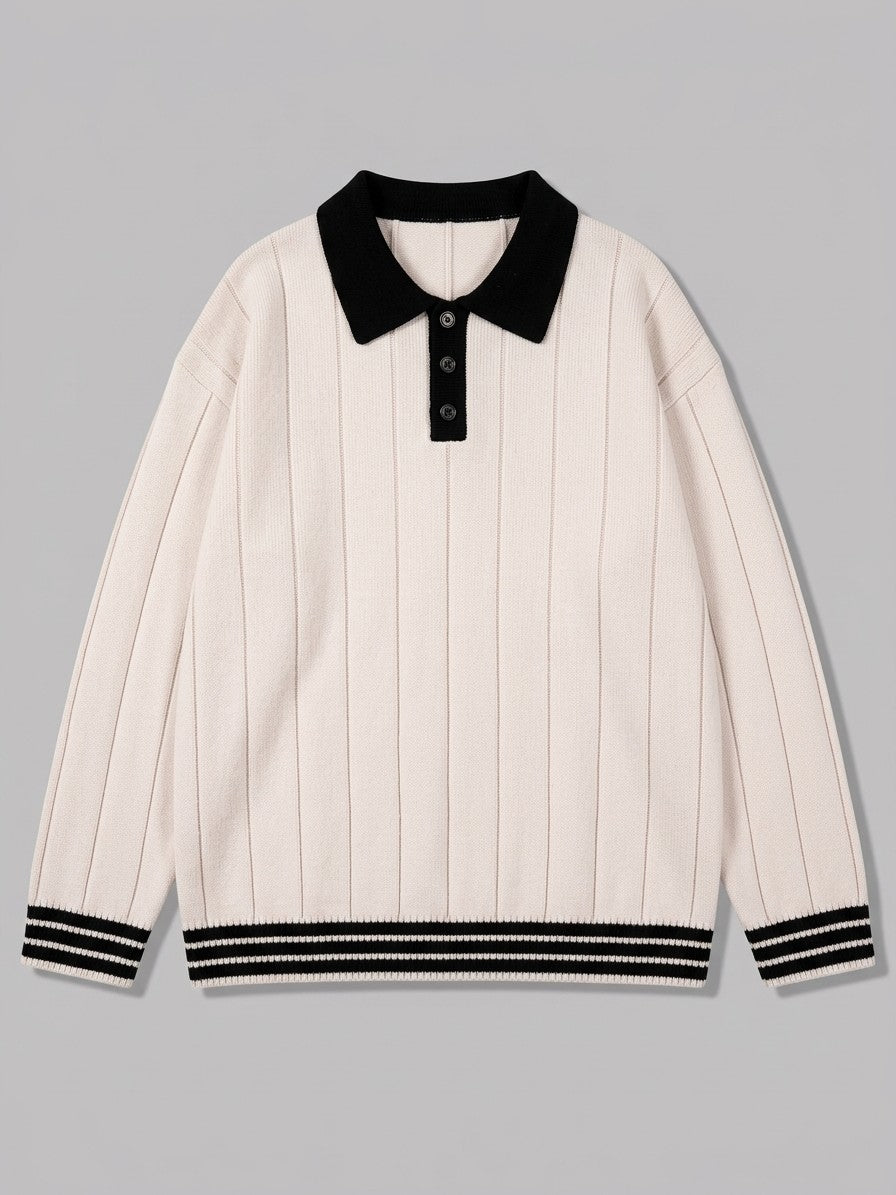 Montegrotto Men's Contrast Collar Knit Polo — creamblack — packshot