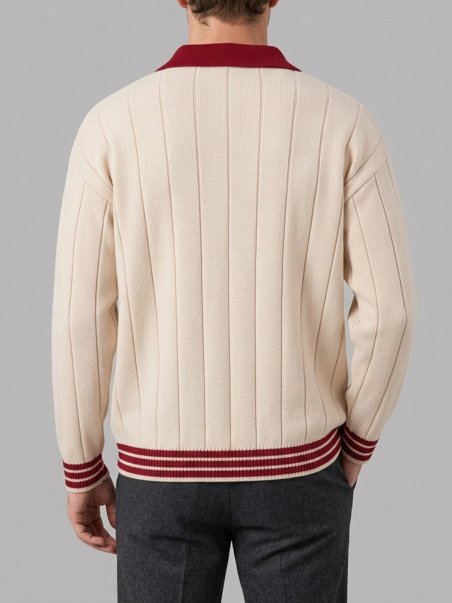 Montegrotto Men's Contrast Collar Knit Polo — creamred — back