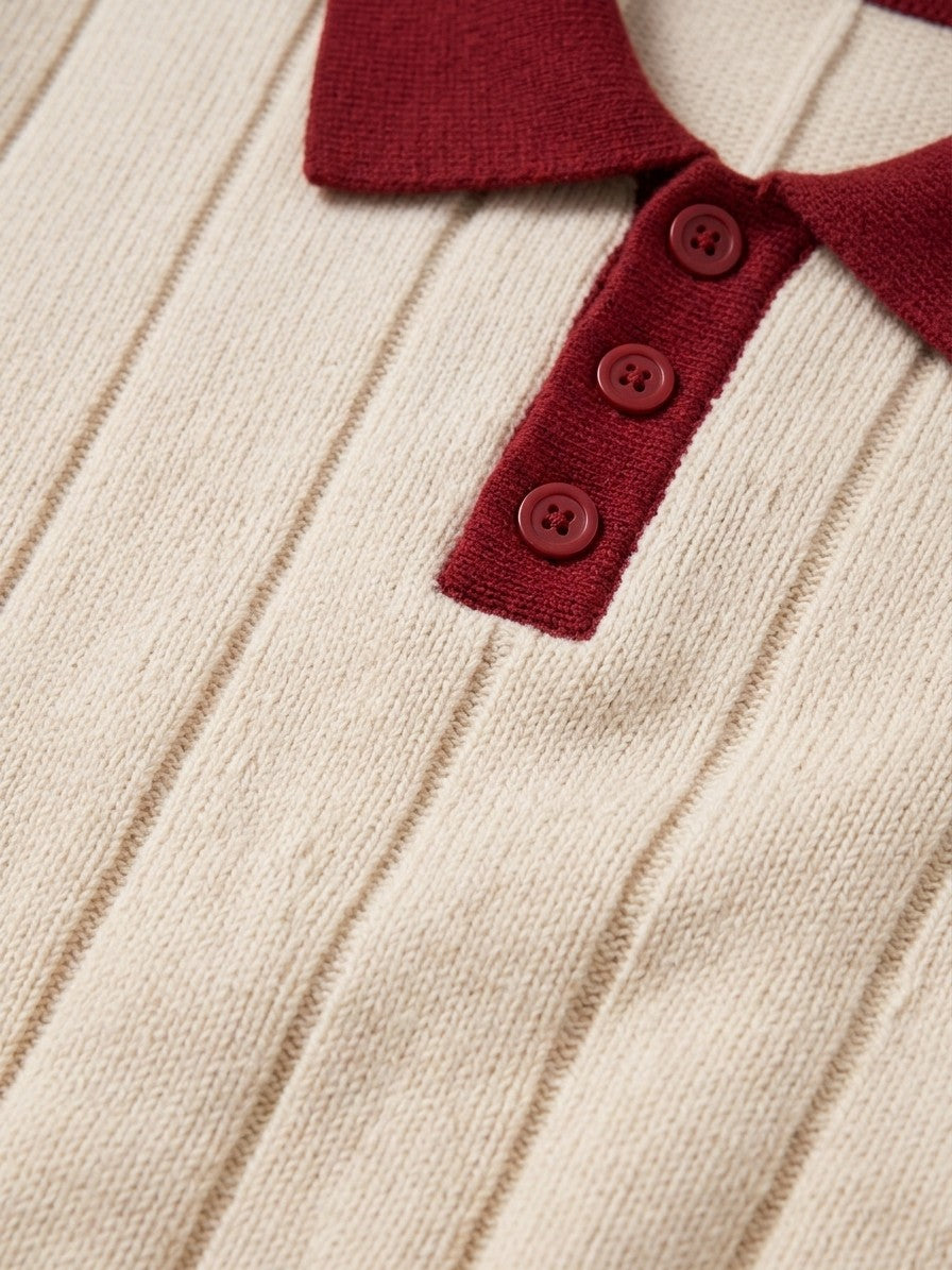 Montegrotto Men's Contrast Collar Knit Polo — creamred — detail-collar