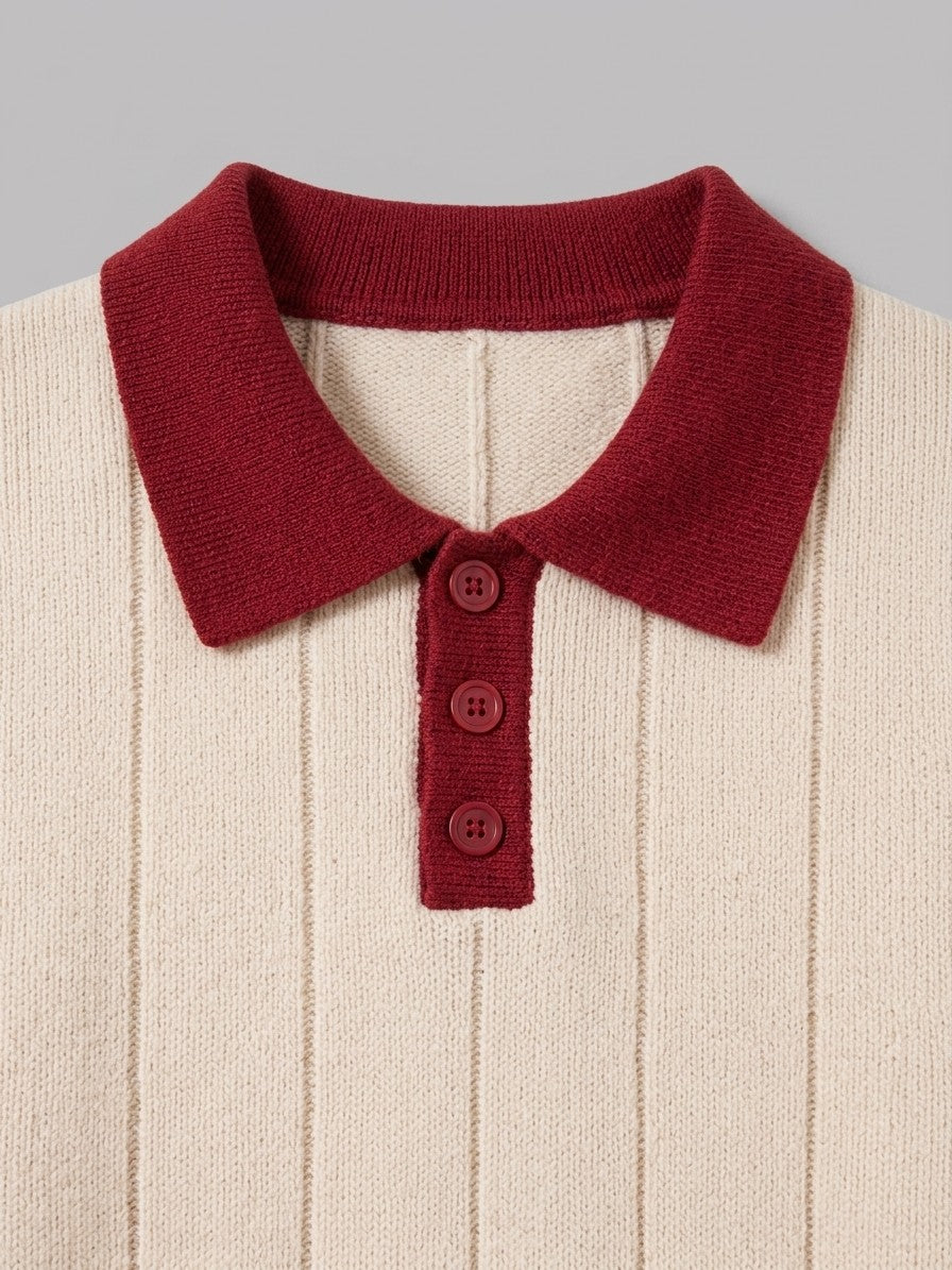 Montegrotto Men's Contrast Collar Knit Polo — creamred — detail