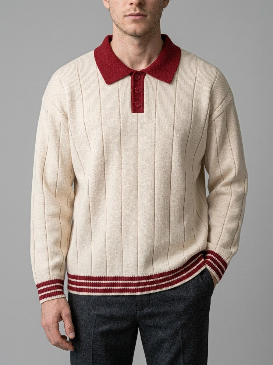 Montegrotto Men's Contrast Collar Knit Polo — creamred — front