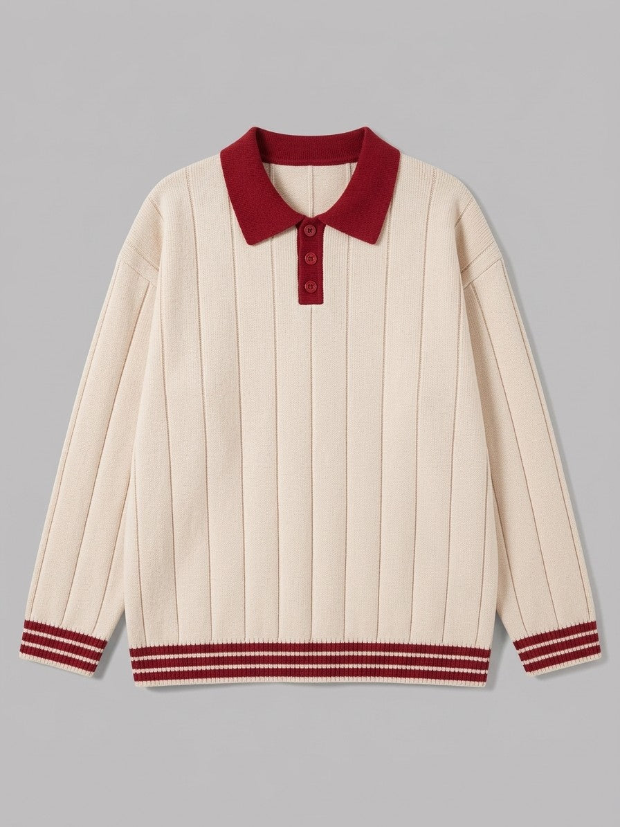 Montegrotto Men's Contrast Collar Knit Polo — creamred — packshot