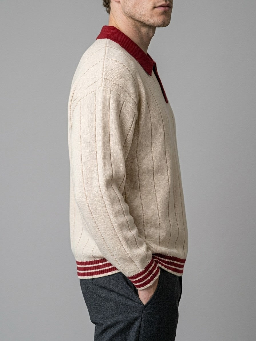 Montegrotto Men's Contrast Collar Knit Polo — creamred — side