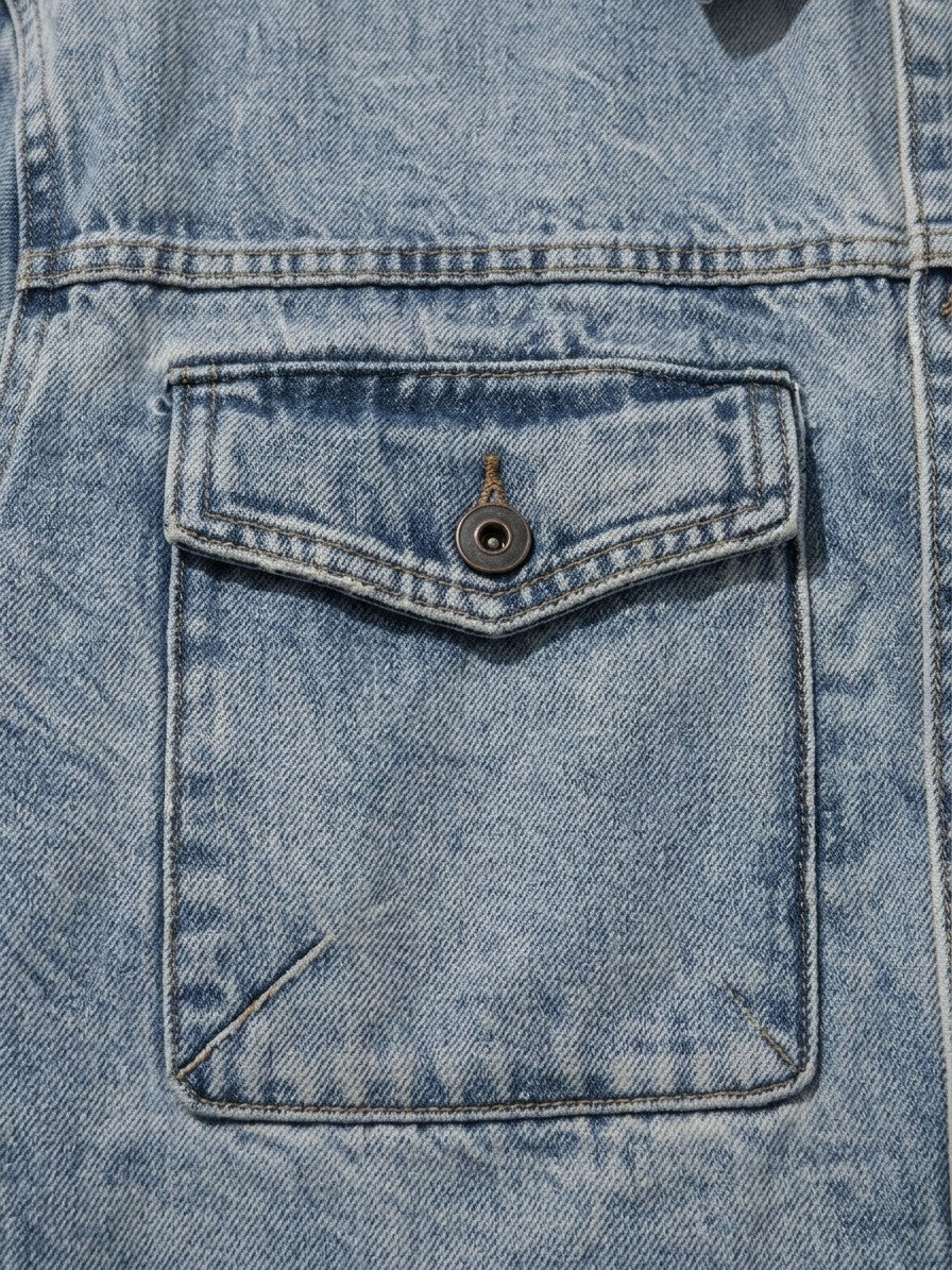 Montemerano Men's Acid Wash Denim Trucker Jacket — lightwashblue — detail-2