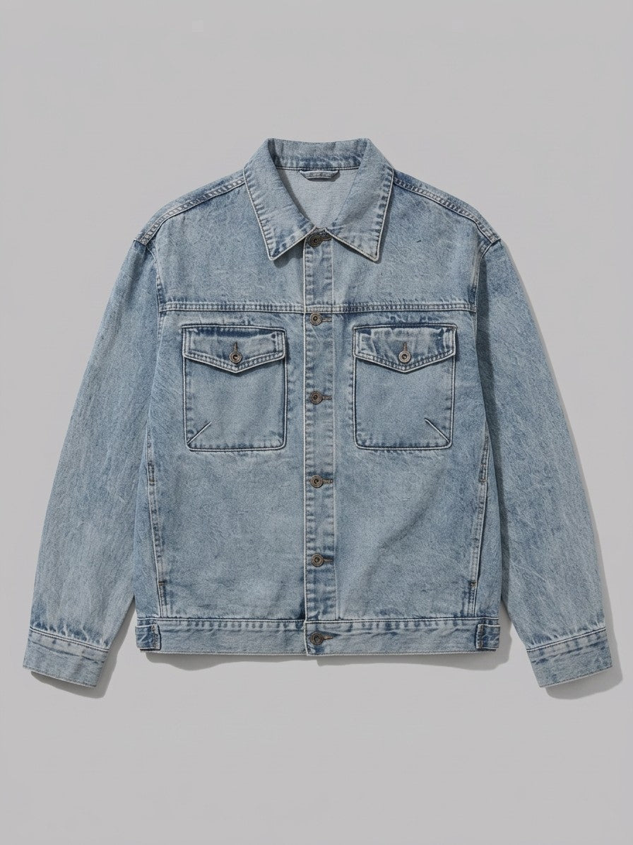 Montemerano Men's Acid Wash Denim Trucker Jacket — lightwashblue — packshot