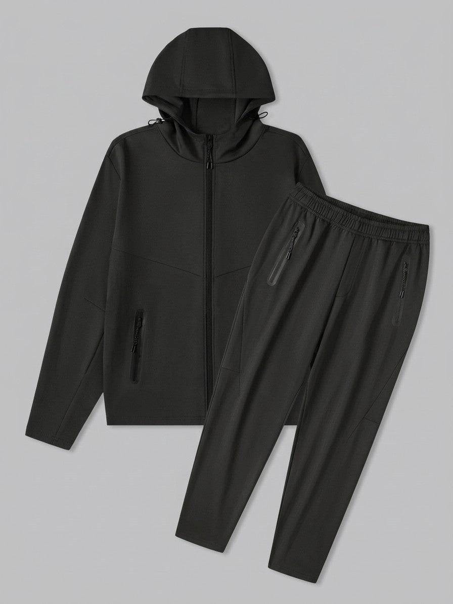 Montepulciano Men's Hooded Zip Jacket and Tapered Pant Set — black — packshot