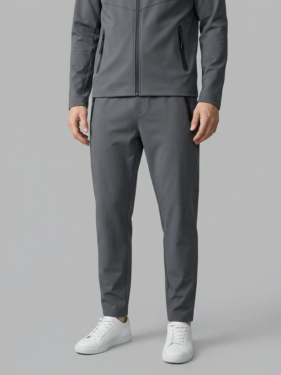 Montepulciano Men's Hooded Zip Jacket and Tapered Pant Set — darkgray — bottomfront