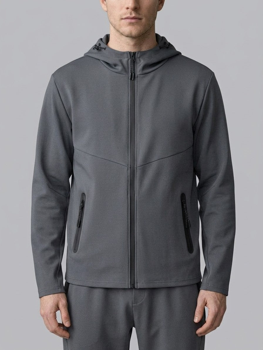Montepulciano Men's Hooded Zip Jacket and Tapered Pant Set — darkgray — closefront