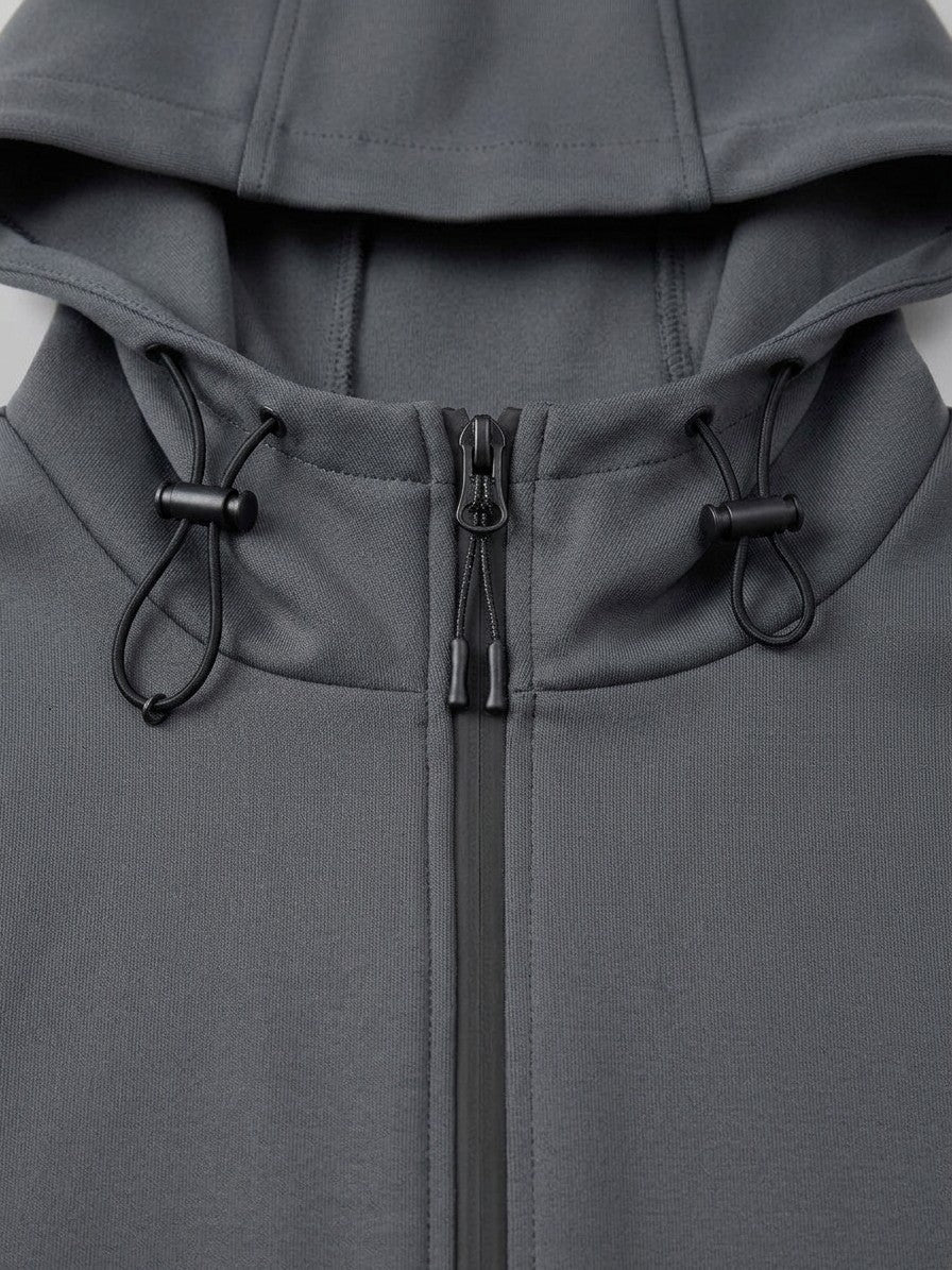 Montepulciano Men's Hooded Zip Jacket and Tapered Pant Set — darkgray — detail-collar