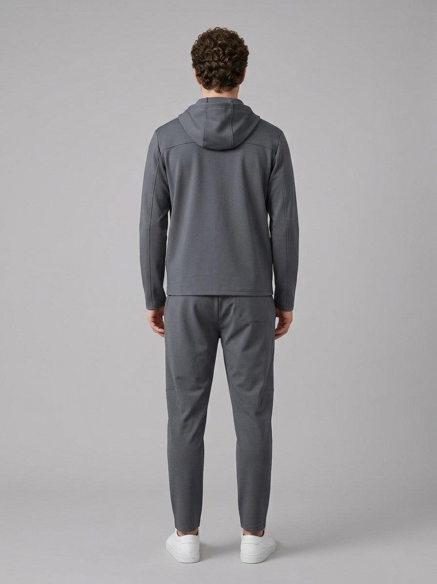 Montepulciano Men's Hooded Zip Jacket and Tapered Pant Set — darkgray — fullback