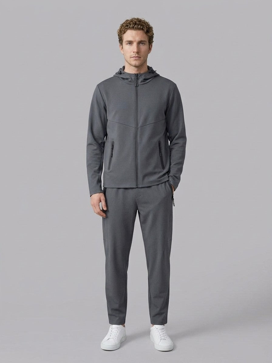 Montepulciano Men's Hooded Zip Jacket and Tapered Pant Set — darkgray — fullfront