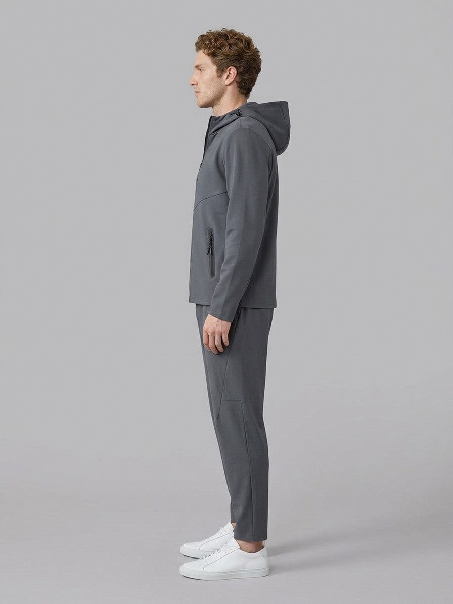 Montepulciano Men's Hooded Zip Jacket and Tapered Pant Set — darkgray — fullside