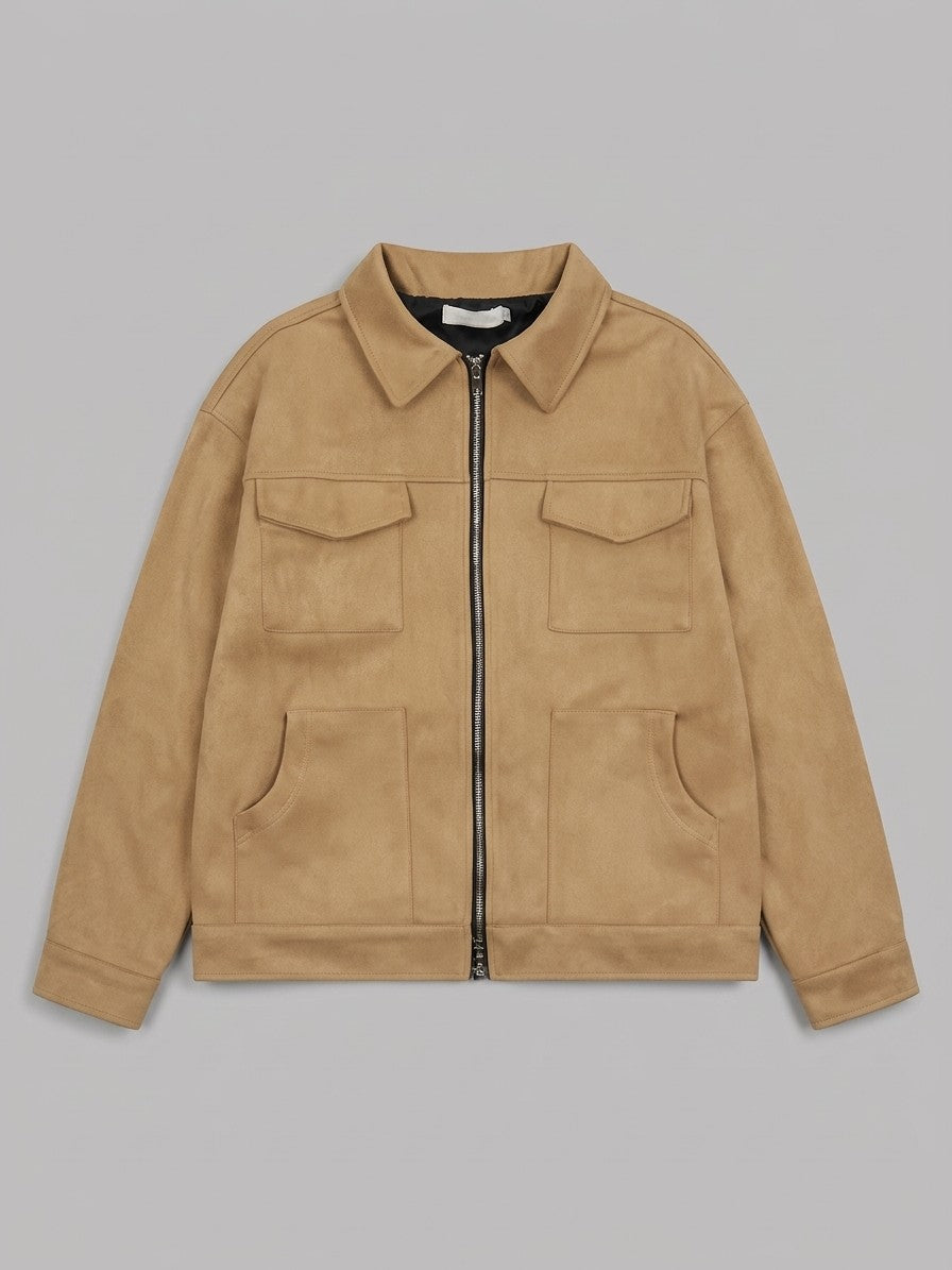 Monteriggioni Men's Scoop-Pocket Faux Suede Utility Jacket — camel — packshot