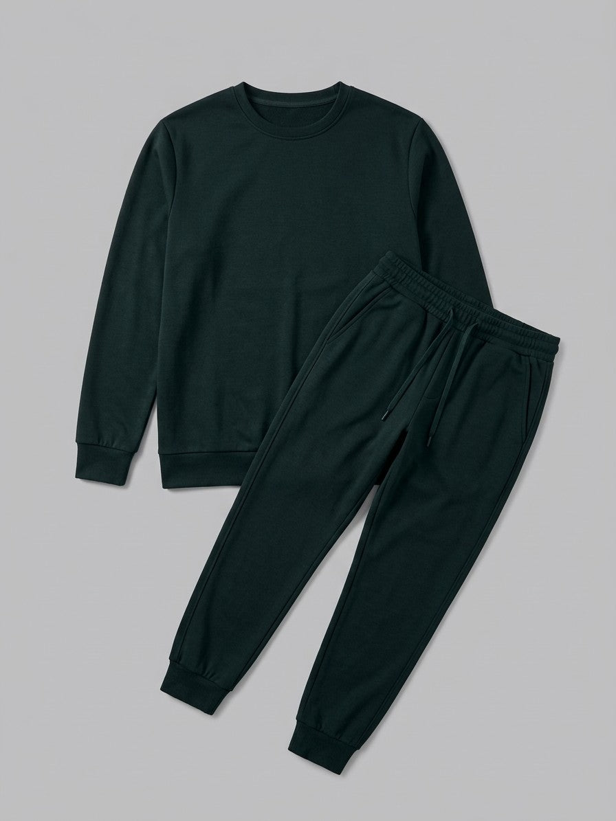 Monterosso Men's Slim-Fit Crew Top and Cuffed Jogger Set — black — packshot
