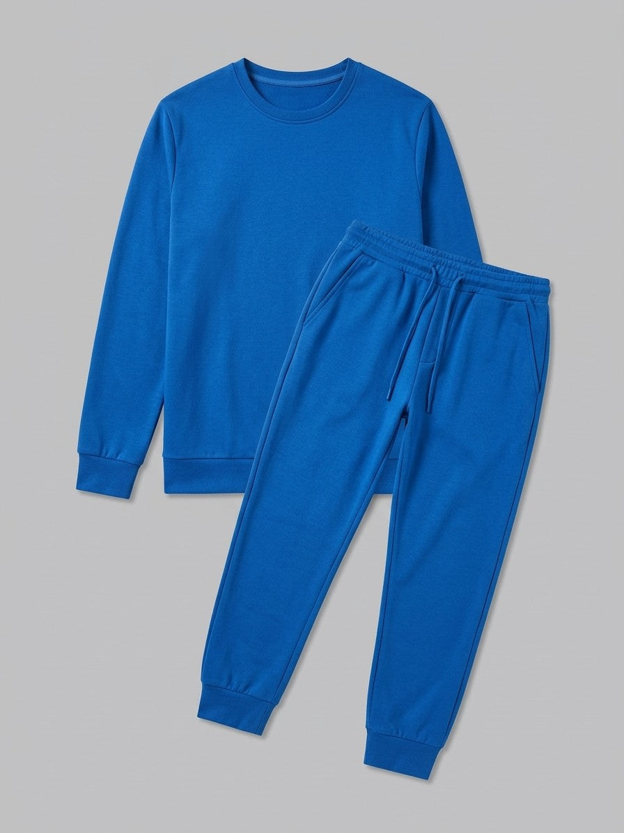 Monterosso Men's Slim-Fit Crew Top and Cuffed Jogger Set — blue — packshot