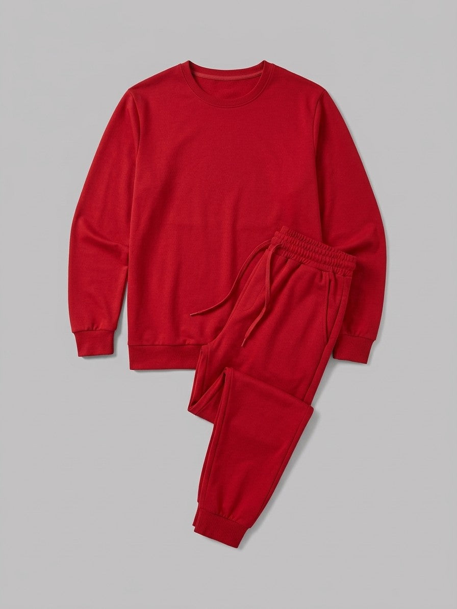Monterosso Men's Slim-Fit Crew Top and Cuffed Jogger Set — deepred — packshot