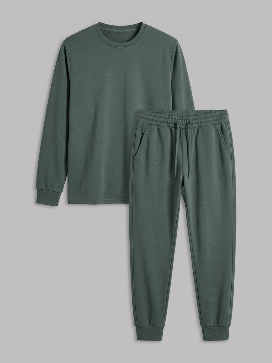 Monterosso Men's Slim-Fit Crew Top and Cuffed Jogger Set — deepteal — packshot